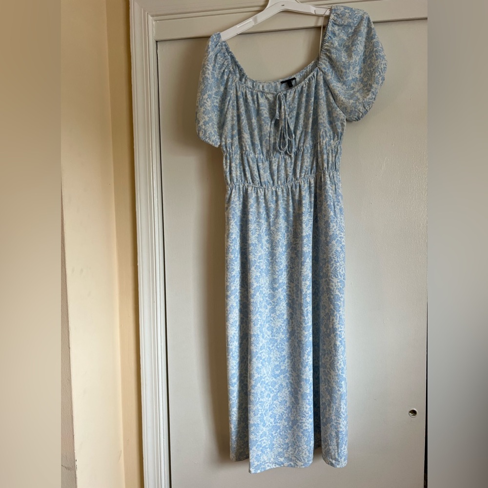 Blue and white milkmaid dress